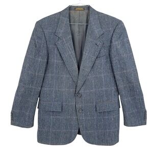 Vintage Evan‎ Picone Mens Blazer Blue Windowpane Tweed Sport Coat 70s MCM 42R